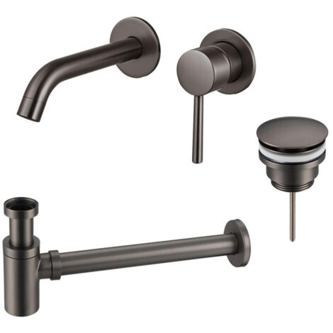 FugaFlow Eccelente Sobrado Slim Slim Kit mitigeur lavabo - robinet encastrable - bonde clic clac - siphon design bas - PVD Gunmetal