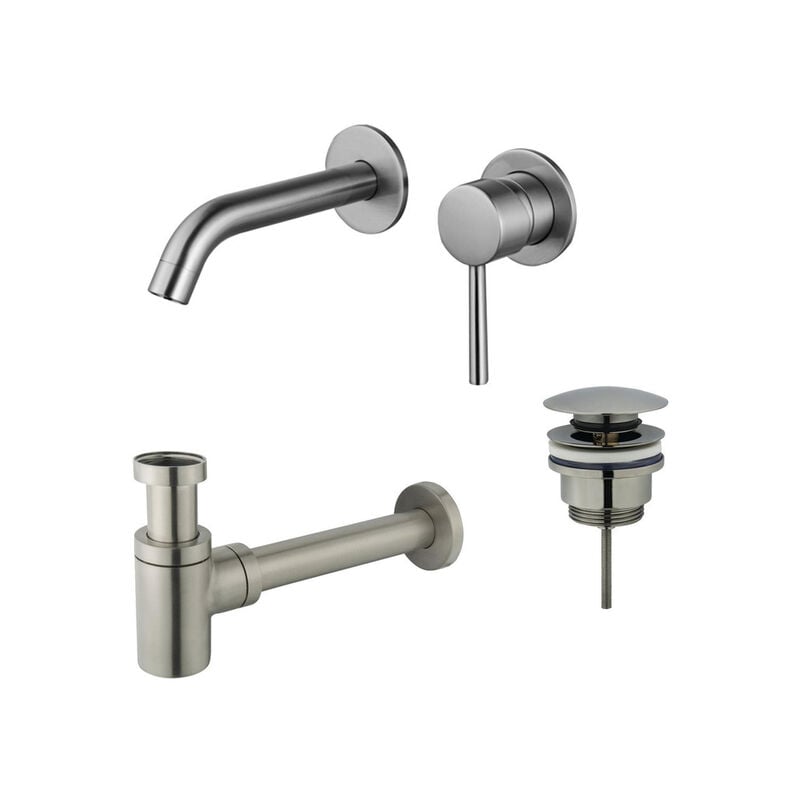Eccelente Sobrado Slim Slim Kit mitigeur lavabo - robinet encastrable - bonde clic clac - siphon design bas - pvd Inox brossé - Fugaflow