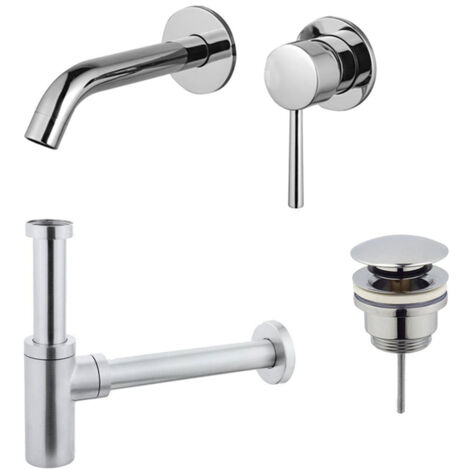 FugaFlow Eccelente Sobrado Slim Slim Kit mitigeur lavabo - robinet encastrable - bonde clic clac - siphon design - Chrome brillant