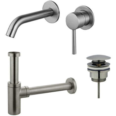 FugaFlow Eccelente Sobrado Slim Slim Kit mitigeur lavabo - robinet encastrable - bonde clic clac - siphon design - PVD cm