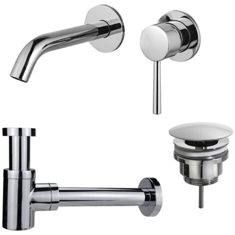 FugaFlow Eccelente Sobrado Slim Slim Kit mitigeur lavabo - robinet encastrable - bonde non-obturable - siphon design bas - Chrome brillant