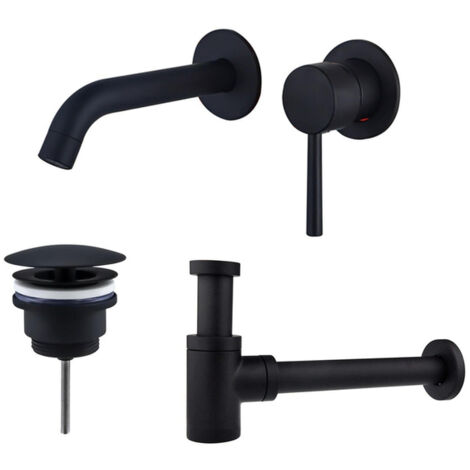 FugaFlow Eccelente Sobrado Slim Slim Kit mitigeur lavabo - robinet encastrable - bonde non-obturable - siphon design bas - Noir mat