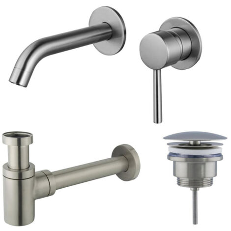 FugaFlow Eccelente Sobrado Slim Slim Kit mitigeur lavabo - robinet encastrable - bonde non-obturable - siphon design bas - PVD