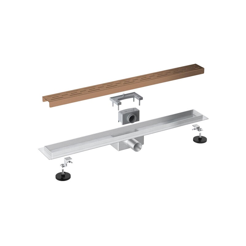 Eccelente Vetro Caniveau de douche - 80cm - avec bride de sol - avec grille - Cuivre brossé - Fugaflow