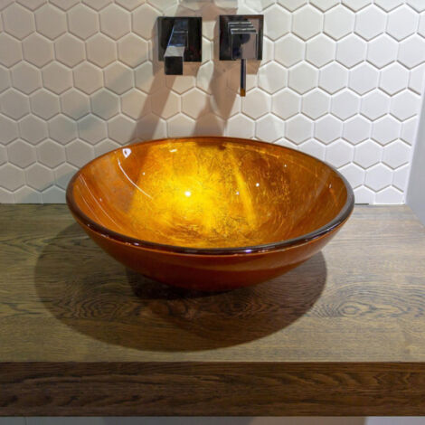 FugaFlow Efficiente Arredo Vasque à poser 42x14.5cm rond verre durci rouge marron