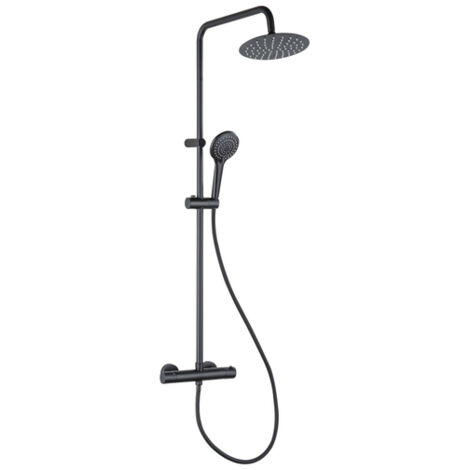 FugaFlow Efficiente Sobrado ensemble de douche à effet pluie avec thermostat douche de tête 20cm douchette à main 3 positions noir