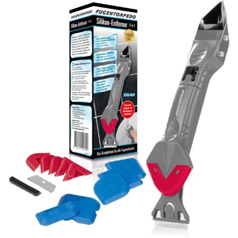 FUGENTORPEDO® Rimozione in silicone 5 in 1 per rimuovere vecchi e trattare nuovi giunti in silicone e acrilico  Rimozione e levigatura con un solo strumento per 28 diversi giunti