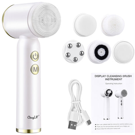 Fuienko 6 en 1 Ultrasonique brosse nettoyante visage électrique masseurs de visage pour le visage Démaquillage Rotation automatique étanche Exfoliant Visage Nettoyant pour les pores Suppression des po