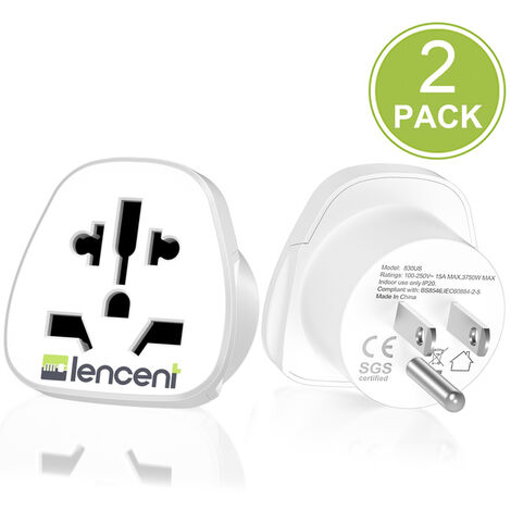 Fuienko – adaptateur de voyage monde à US, Protection contre les surcharges, convertisseur prise mondiale à prise de terre américaine, prise murale pour voyage/maison, 2 pièces,CHINA,Us Plug,WHITE