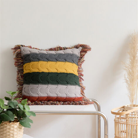 Fuienko – coussin de lit à franges décoratives, style Boho, décoration de luxe en laine douce tricotée pour salon, coussin de dossier pour canapé et chaise,colorful,45x45cm