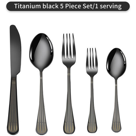 Fuienko – ensemble de couverts noirs en acier inoxydable, vaisselle, couteau, fourchette, cuillère, service de table avec poignée rayée, vaisselle de cuisine,CHINA,Striped Black 5