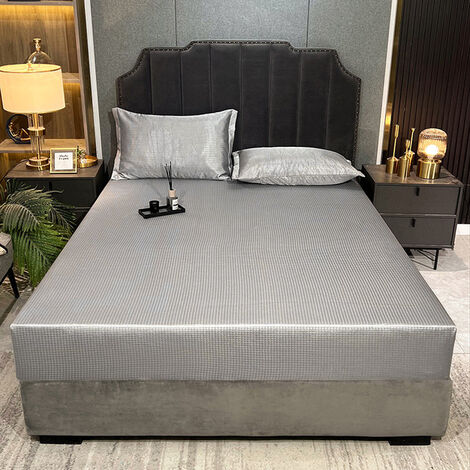 Fuienko – ensemble de drap-housse en Fiber de glace pour l&39été, housse de protection pour matelas confortable, rafrachissant et respirant, lavable, 150x200cm, 3 pièces,Grey,150x200cm 3pcs