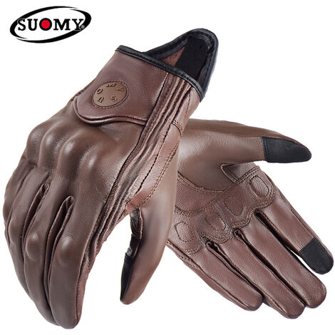 Fuienko – gants de moto Vintage en cuir pour hommes et femmes, équipement de moto à doigt complet, gants de protection pour le sport, marron, pour motocyclistes,SU14 Brown,XL,Fédération de russie
