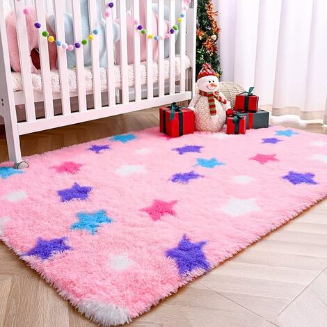 Fuienko kinder teppich weiche Shaggy Teppich nette kinder zimmer matte baby Kinder teppiche für wohnzimmer fußmatten zu spielen teppiche für Schlafzimmer,90cmx150cm,CHINA,Rosa