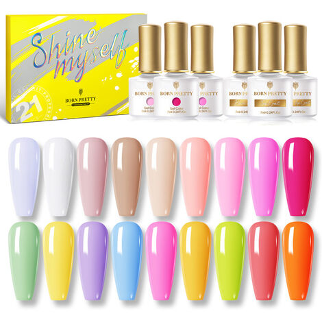 Fuienko – Kit de vernis à ongles Gel, 21 pièces, couleurs d&39été, séchage UV LED, paillettes, avec couche de Base et de finition,21Pcs-Set1 WithBox