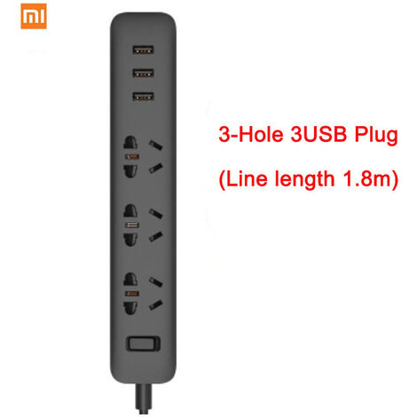 Fuienko Mijia – multiprise Mi 2A, charge rapide, 3 prises d&39extension USB, 6 prises Standard, EU/AU/US/UK, Original,Espagne,Ue Plug,3-3USB Bk no smart
