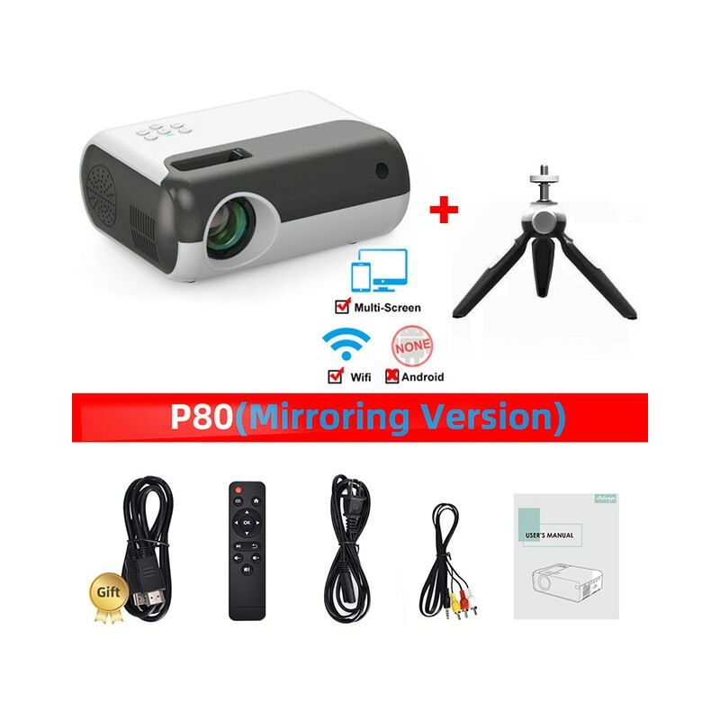 Mini Projecteur 2021 nouveau P80 Compatible 1080p 3800 Lumens Mini WiFi Projecteur Vidéoprojecteur Home Cinéma Film led Projecteur,CHINA,BMirror add