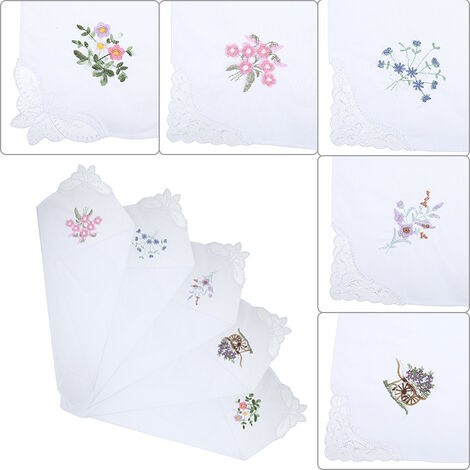 Fuienko – mouchoir brodé pour femmes, 6 pièces, serviette Portable, Vintage, pour dames, motif Floral, en dentelle papillon