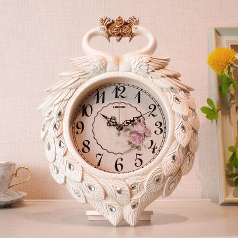 Fuienko-Reloj de pared de estilo europeo, accesorio creativo de escritorio, de cisne blanco, silencioso, Retro, minimalista, para dormitorio, mesita de noche, reloj de mesa decorativo,C