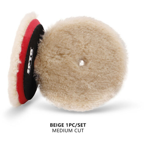 Fuienko – tampon de polissage en laine d&39agneau haute densité, 3 pouces (80mm)/5 pouces (125mm)/6 pouces (150mm), pour finition de cire de voiture, vente unique,1 Beige Medium Cut,5 inch(125mm),Fran