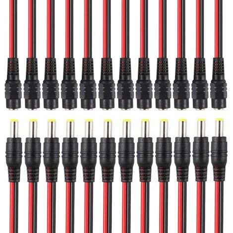 FULARR® 24Pcs Premium DC Pigtail Cable, 12 Paire DC Alimentation Mâle Femelle Pigtail Câble avec 5.5 X 2.1mm Fiche Prise Connecteur, Pour CCTV Sécurité Caméra