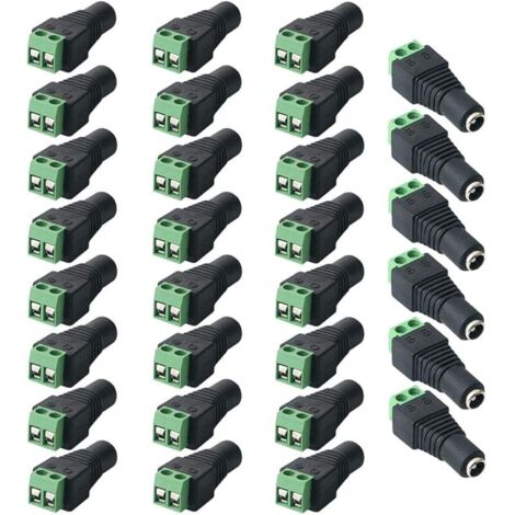 FULARR® 30Pcs Professionnel 12V DC Connecteur Femelle Jack Set (5.5 X 2.1mm), 2 Broches DC Power Jack Adaptateur Vis Borne Connecteur, pour CCTV Caméra LED Bande –– Vert