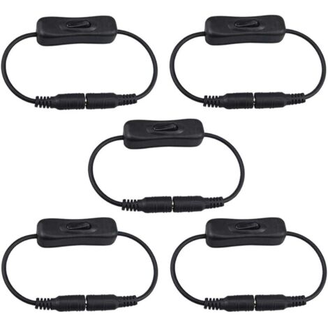 FULARR® 5Pcs Premium DC Power Inline Cable avec Interrupteur on/Off, Interrupteur Jack DC 5.5 X 2.1mm, Mâle à Femelle Adaptateur DC Connecteur Interrupteur, pour Bande LED, CCTV Caméra