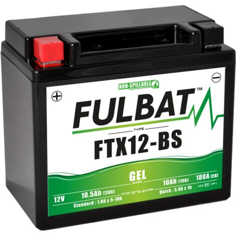 Fulbat – Batterie moto GEL 12V 10.5Ah – Étanche et sans entretien – Démarrage à froid 180A – Équivalente YTX12-BS