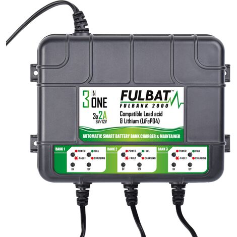 Fulbat – Chargeur pour électroportatif 3 canaux – Courant de charge 2A/4A – Capacité jusqu'à 80Ah – Protection IP65 étanche