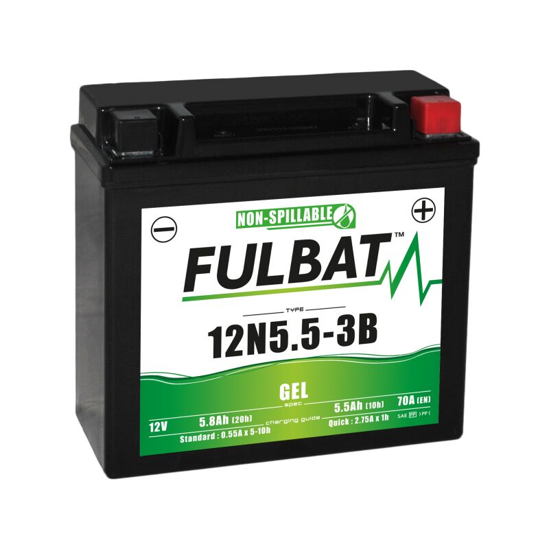 Batterie Fulbat gel sla 12N5.5-3B gel 12V 5.5AH 70 amps 135x60x130 + Droite