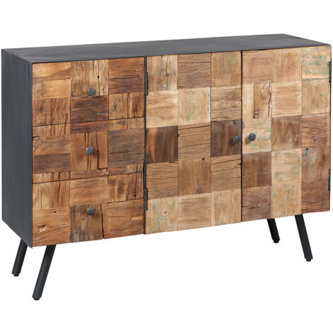 FULBERT - Buffet 2 Portes 3 Tiroirs Acier et Bois Massif