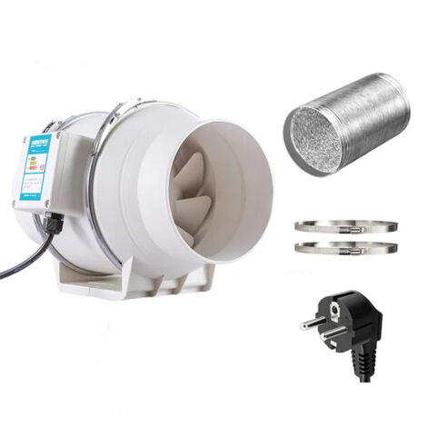 Fuleadture 200mm Extracteur d'air 220m³/h 40W, 2500R/Min,Comprend un tube de 3m,Ventilateur d'extraction à fort débit d'air, Économe en énergie (5 inch)