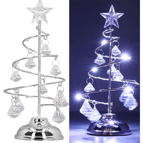 Fuleadture Catena luminosa natalizia in cristallo, decorazione da tavolo da 33 cm con luci a LED e pendenti in cristallo (batterie non incluse)