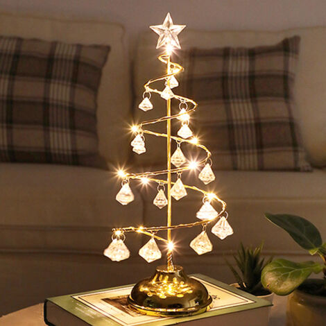 Fuleadture Lámpara de mesa navideña con forma de árbol, guirnalda de luces cónica en espiral, ideal para decorar fiestas navideñas(pilas no incluidas).
