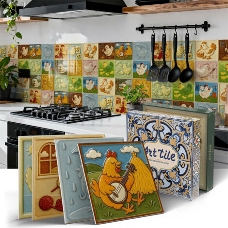 Fuleadture Lot de 12 autocollants pour carrelage(15x15cm)–Stickers muraux adhésifs et amovibles (Peel and Stick) pour crédence, murs et meubles de cuisine