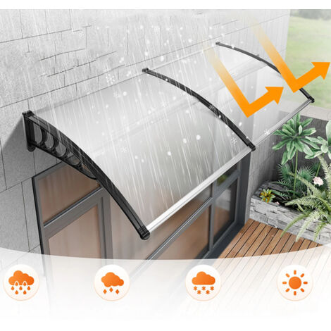 Fuleadture Marquise de porte 200x90 cm – Auvent solaire transparent, pare-soleil mural extérieur, protection contre la pluie et les intempéries, panneau anti-UV à 95 %