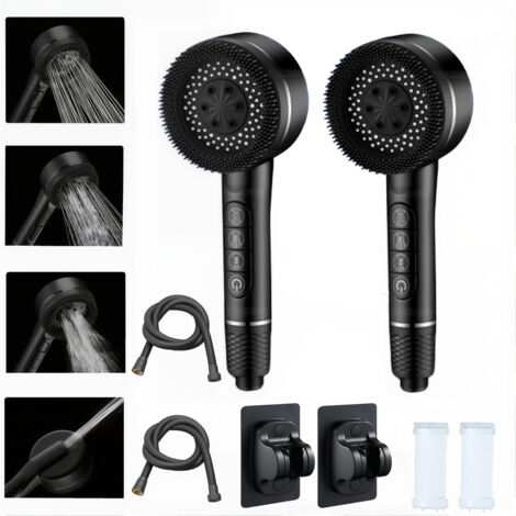 Fuleadture Premium 2-Piece Shower Head Set: Chrome Finish, Powerful Spray, Filter Included, 1.5m Hose, Grey