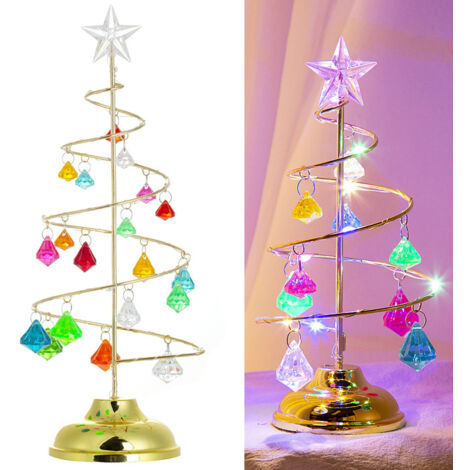 Fuleadture Stella di cristallo per decorazioni natalizie, festival, lampada da tavolo, albero artificiale illuminato a LED per casa e camera da letto