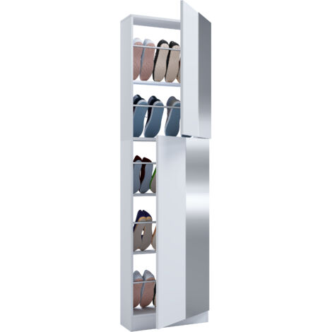 FulisaXLST Schuhschrank 2 Spiegeltüren weiß.
