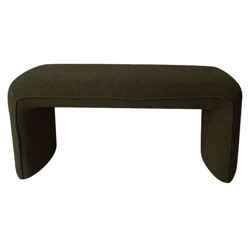 Drawer - Banc rembourré en tissu bouclette L100cm - Vert kaki - full