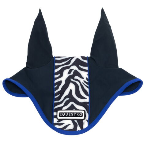 full, Blu: Cuffietta antimosche per cavalli con fascia zebrata in tessuto tecnico