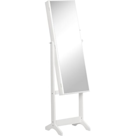 Full Length Mirror with Storage, Jewellery Cabinet with Mirror, Adjustable Angle and Stand, Lockable Jewellery Organiser for Bedroom Dressing Room, White