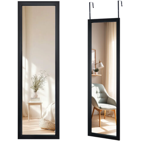 Full Length Mirrors, 110 X 33cm over the Door Mirror Full Length, Wall Mirror HD Glass Mirror with Hooks, Hanging Dressing Mirror for Bathroom, Bedroom and Wardrobe, Silver