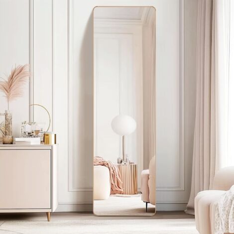 Full Length Mirrors 150x40cm Free Standing Aluminium Alloy Tempered Glass Floor Mirror Wall Full Body Large Hanging Mirror For Hallway, Living Room, Bedroom (150x40cm Gold)