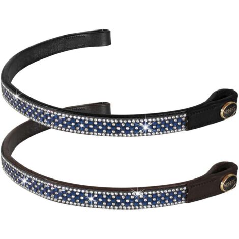 Full, Marrone: Frontalino per briglia inglese in cuoio con file di strass Blue Diamond