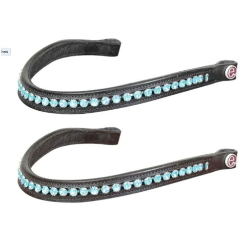 Full, Marrone: Frontalino per cavalli modello Aqua Nives in cuoio morbido con brillanti colore celeste