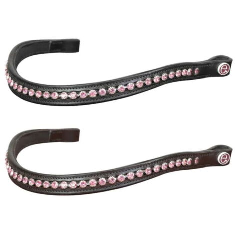 full, Marrone: Frontalino per cavalli modello Sparkly Rose in cuoio morbido con brillanti colore rosa