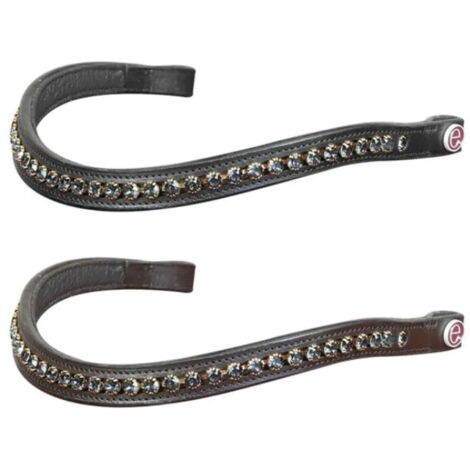 Full, Marrone: Frontalino per cavalli modello Swarovski Iris in cuoio morbido con brillanti dai toni bluastri