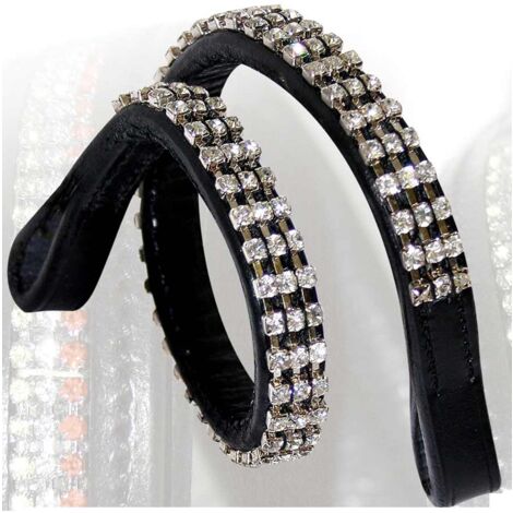 Full, Marrone: Frontalino Winner in cuoio 13 mm con tre file di strass