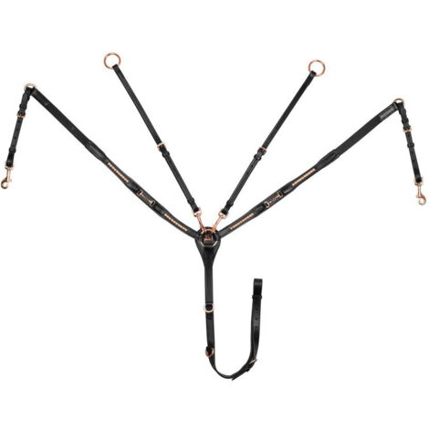 Full, Marrone: Pettorale con forchetta in cuoio modello Snaffle Rose Gold con filetti oro rosa